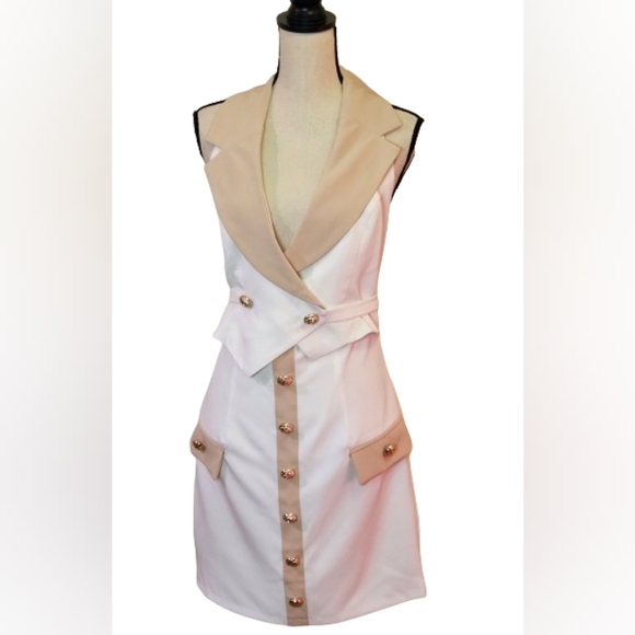 Blithe Beige/White Gold Button Multi-Color Halter Blazer Dress,Large,NWT - Picture 4 of 16
